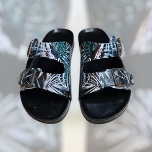 Tropical Print Buckle Sandals